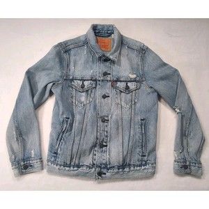 Levi's Denim Trucker Jacket Men's Small Blue Medium Wash Distressed S40116